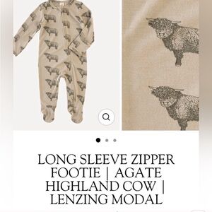 KATE QUINN LONG SLEEVE ZIPPER FOOTIE HIGHLAND COW PRINT